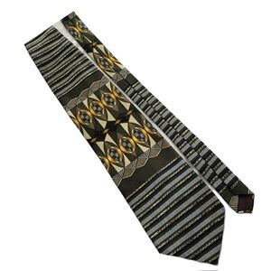 Pierre Balmain Tie Paris Silk Hand Made Tipp Bar Tac Pull String 58x4 Black Gold